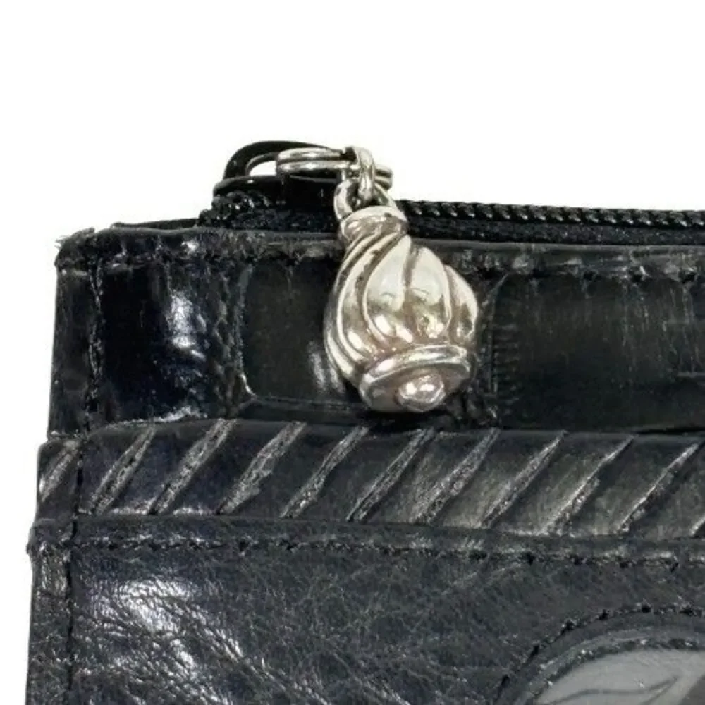 Brighton Leather Wallet Heart Coin Card ID Change Purse Black Croc Embossed Trim